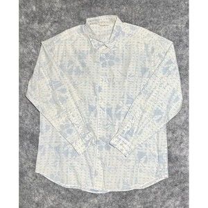 Tommy Bahama Silk Blend Shirt Men's XL Swiss Dot Floral White Button Up Casual